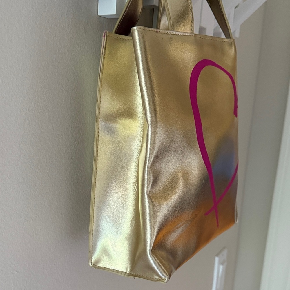 Victoria's Secret Hot Model Small Gold Tote Bag Purse Heart Logo - Picture 3 of 8